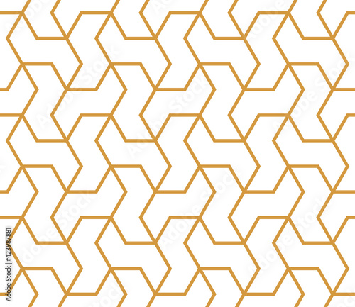 The geometric pattern with lines. Seamless vector background. White and gold texture. Graphic modern pattern. Simple lattice graphic design