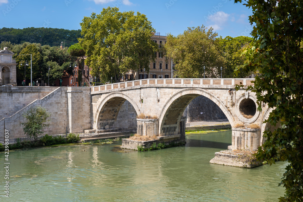 Ponte Sisto Bridge On Tiber River In Rome