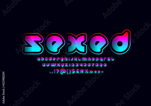 Original bright font of future, creative rounded modern alphabet, trendy colored letters from A to Z and numbers from 0 to 9, vector illustration 10EPS