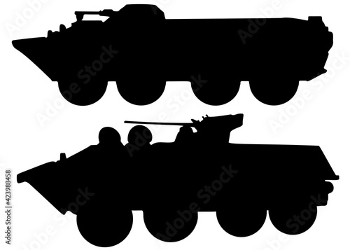 Military armored personnel carriers in the set. Vector image.