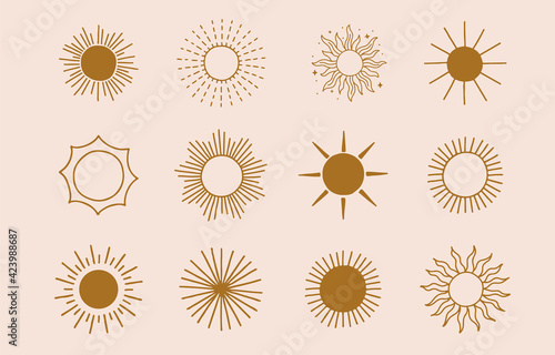 Collection of line design with sun.Editable vector illustration for website, sticker, tattoo,icon