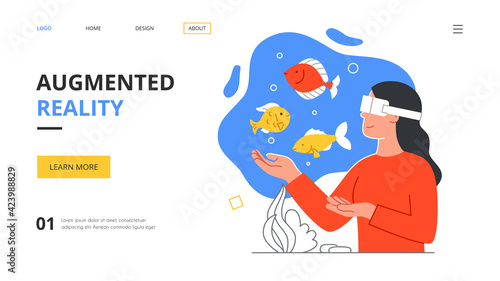 Woman wearing 3d goggles and looking at the tropical fish