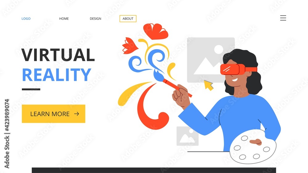 Woman wearing virtual reality glasses creates artwork Woman wearing virtual reality glasses creates artwork