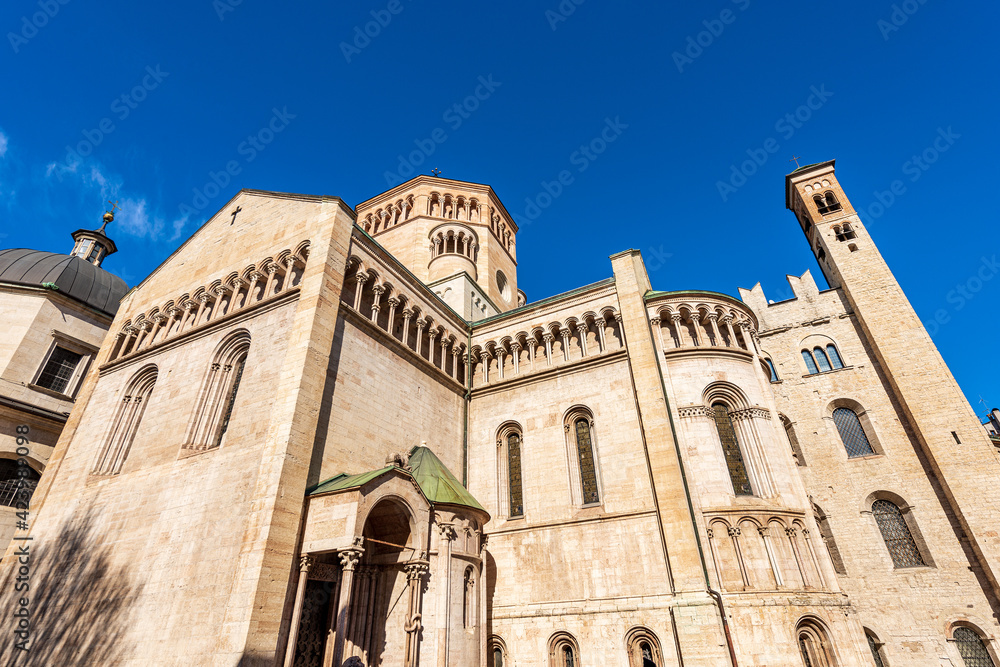 Medieval Cathedral of San Vigilio of Trento city (Duomo di Trento, 1212-1321) in Romanesque and Gothic style, Trentino-Alto Adige, Italy, Europe.