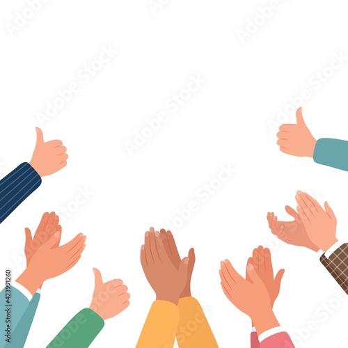 Approval, clapping hands and thumbs up. Vector illustration in flat style