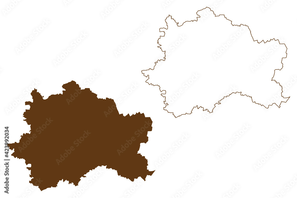 Obraz premium Furstenfeldbruck district (Federal Republic of Germany, rural district Upper Bavaria, Free State of Bavaria) map vector illustration, scribble sketch Furstenfeldbruck map