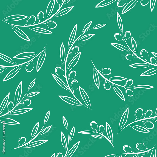 Vector seamless pattern with leaves and olives
