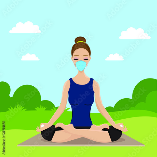 Vector illustration for Yoga with Face Mask EPS10