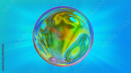 gradient blue background with multi-colored abstract sphere