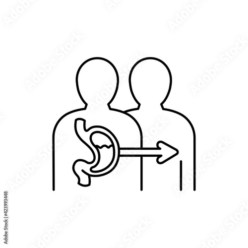 Stomach transplant color line icon. Eating show. Autonomous sensory meridian response, sound waves as a symbol of enjoying sounds. Editable stroke.
