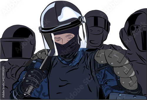 Police barrage squad in full uniform. 