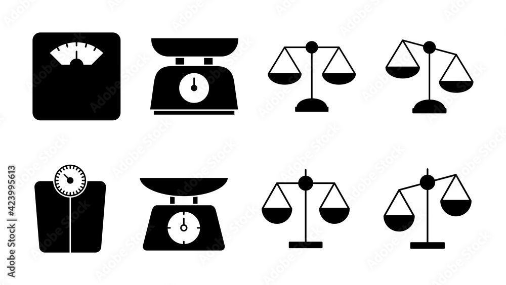 Scales icon set. Law scale icon. Scales vector icon. Justice Stock ...