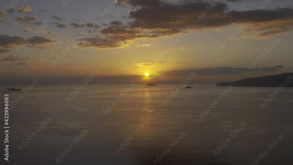 Aerial, Sunset At A Coast On Peloponnes, Greece Aerial, Sunset At A Coast On Peloponnes, Greece