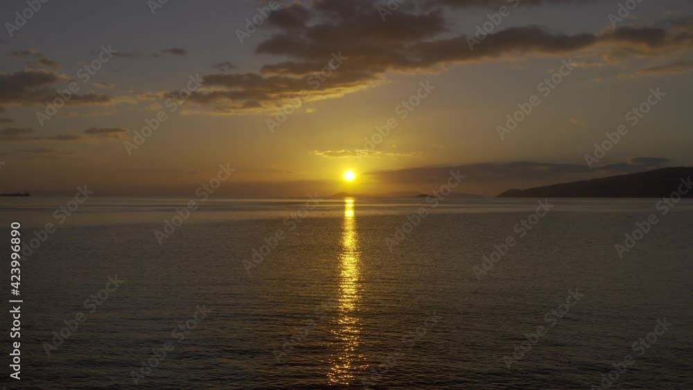 Aerial, Sunset At A Coast On Peloponnes, Greece Aerial, Sunset At A Coast On Peloponnes, Greece