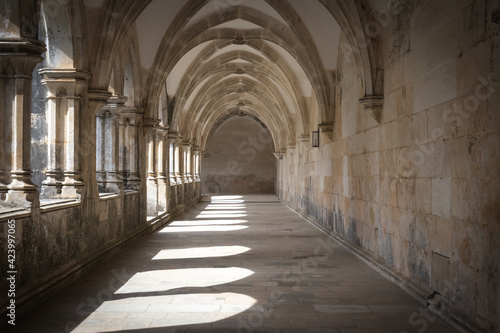 Alcoba  a  Leiria  Portugal - Hall way in Monastery of Alcoba  a  landscape format. May 18 2019