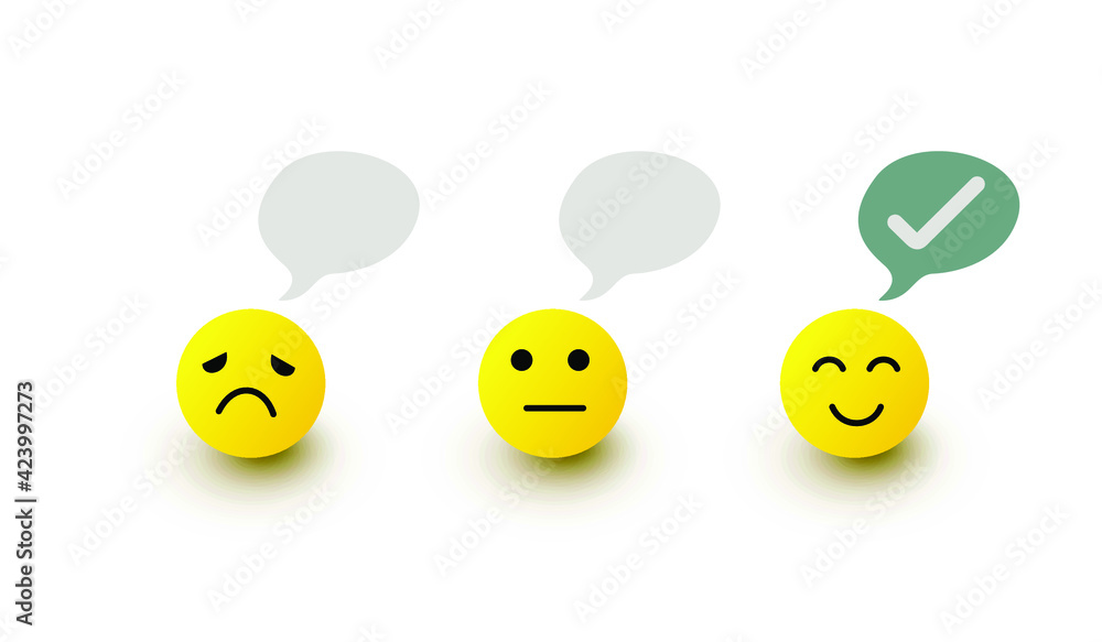 Yellow round 3D emoji symbols show various colors and moods and text boxes. On white background the shadow fall vector illustration. Yellow round 3D emoji symbols show various colors and moods and text boxes. On white background the shadow fall vector illustration.