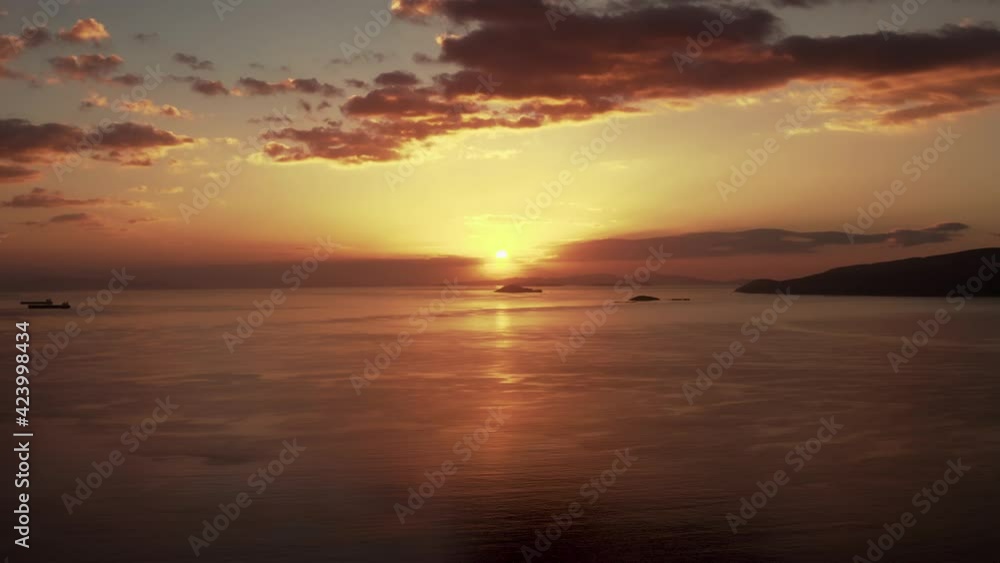 Aerial, Sunset At A Coast On Peloponnes, Greece Aerial, Sunset At A Coast On Peloponnes, Greece