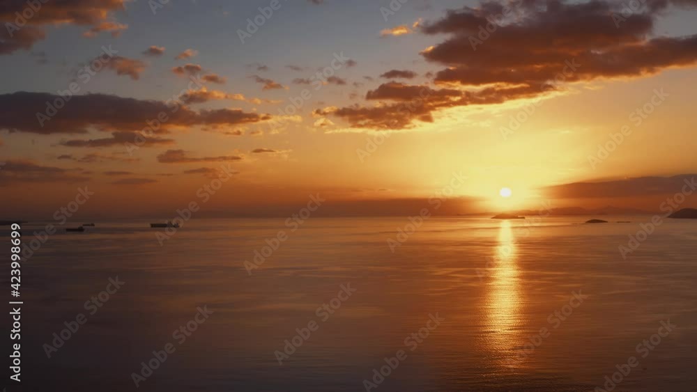 Aerial, Sunset At A Coast On Peloponnes, Greece Aerial, Sunset At A Coast On Peloponnes, Greece