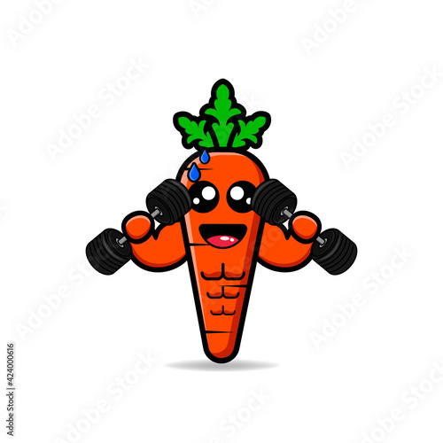 cute carrots lift 2 barbells design mascot kawaii