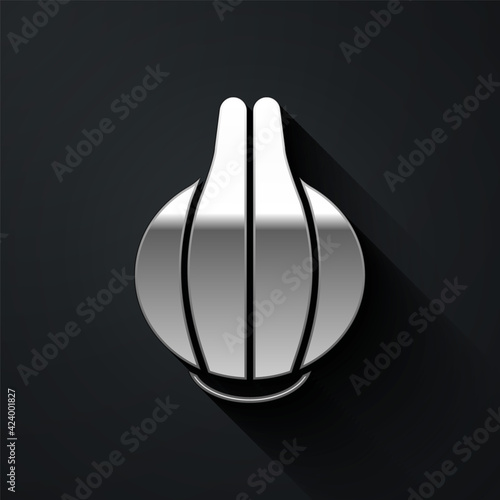 Silver Onion icon isolated on black background. Long shadow style. Vector