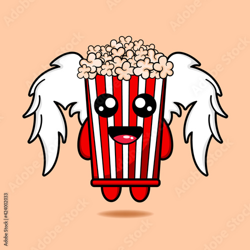cute popcorn flying design mascot kawaiii