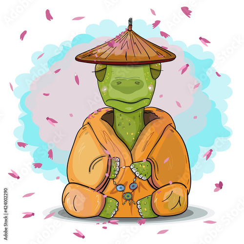 Turtle Meditating and Relax. Vector illustration. Meditation health.