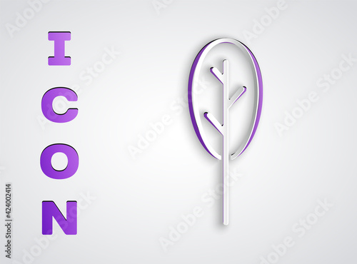 Paper cut Spinach icon isolated on grey background. Paper art style. Vector