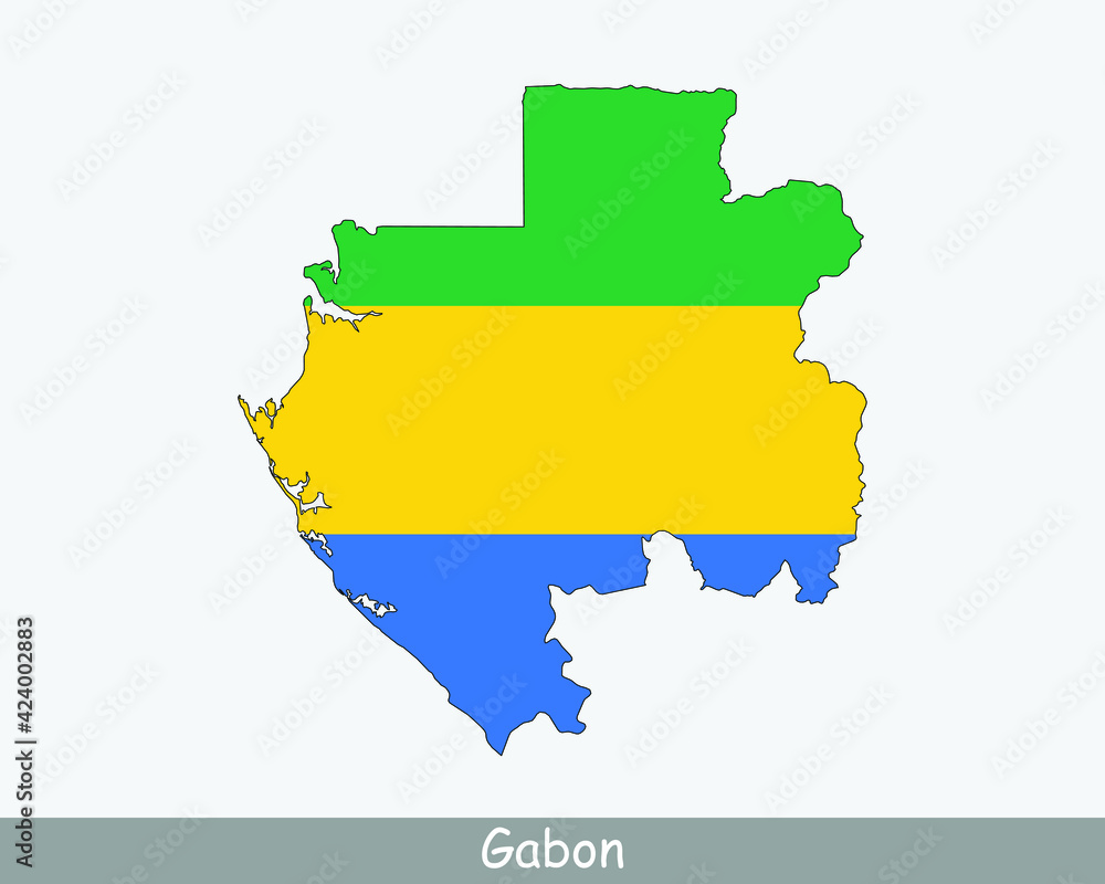 Gabon Map Flag. Gabonese Map with the Gabonaise national flag isolated on white background. Vector Illustration. Gabon Map Flag. Gabonese Map with the Gabonaise national flag isolated on white background. Vector Illustration.
