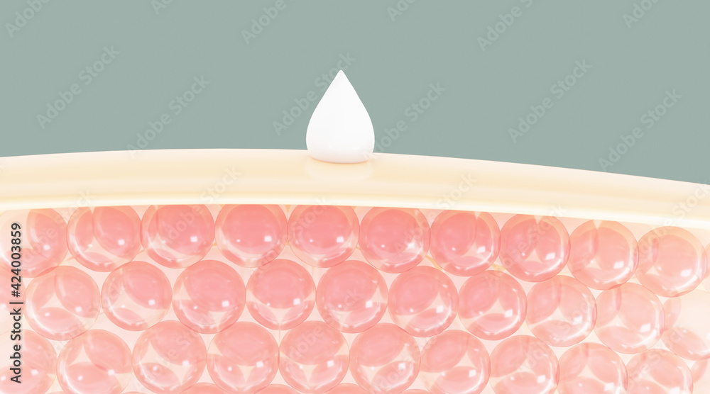 serum and vitamin drop on skin cell. serum through the skin layer and ...