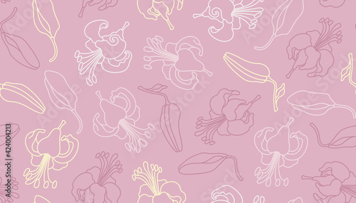 Seamless pattern with flowers lilies. Surface design. Texture for fabric, wallpaper, paper. Vector illustration.