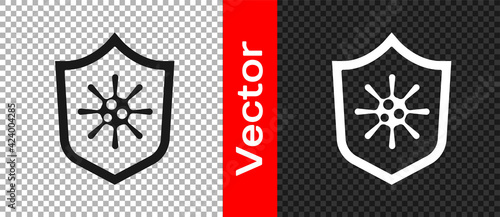 Black Shield protecting from virus, germs and bacteria icon isolated on transparent background. Immune system concept. Corona virus 2019-nCoV. Vector