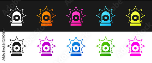 Set Flasher siren icon isolated on black and white background. Emergency flashing siren. Vector