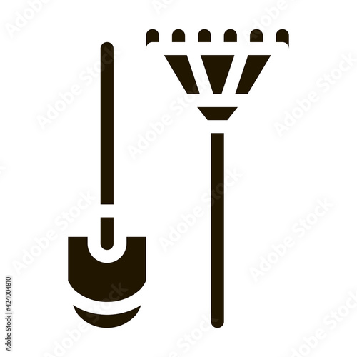 shovel and rake glyph icon vector. shovel and rake sign. isolated symbol illustration