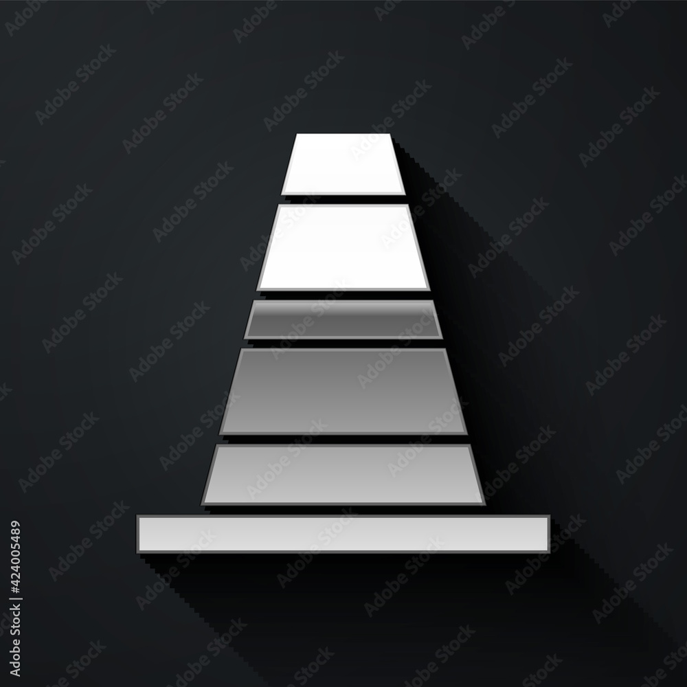 Silver Traffic cone icon isolated on black background. Long shadow style. Vector Silver Traffic cone icon isolated on black background. Long shadow style. Vector