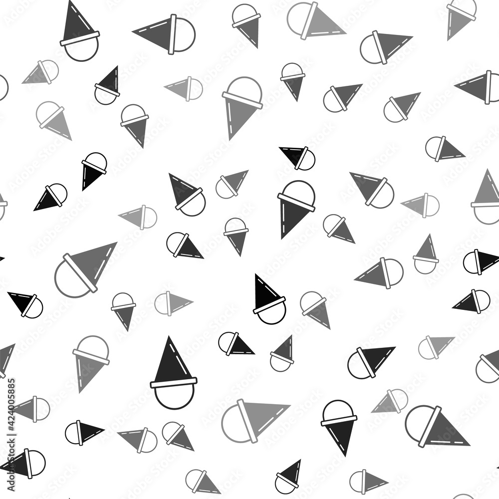 Black Fire cone bucket icon isolated seamless pattern on white background. Metal cone bucket empty or with water for fire fighting. Vector Black Fire cone bucket icon isolated seamless pattern on white background. Metal cone bucket empty or with water for fire fighting. Vector