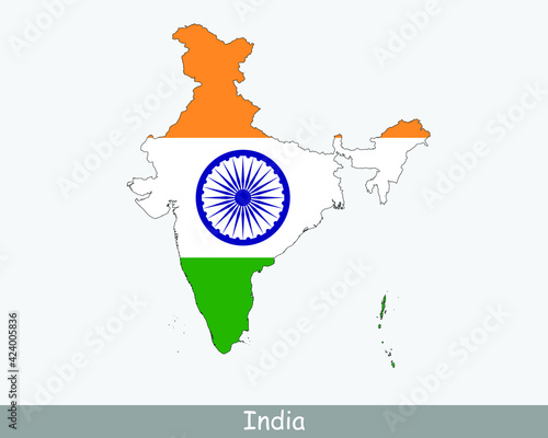 India Map Flag. Map of the Republic of India with the Indian national flag isolated on white background. Vector Illustration.