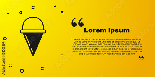 Black Fire cone bucket icon isolated on yellow background. Metal cone bucket empty or with water for fire fighting. Vector