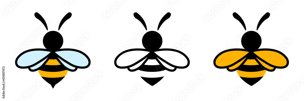 Bee logo. Set of signs bees. Silhouettes insects. Vector illustration. Bee logo. Set of signs bees. Silhouettes insects. Vector illustration.