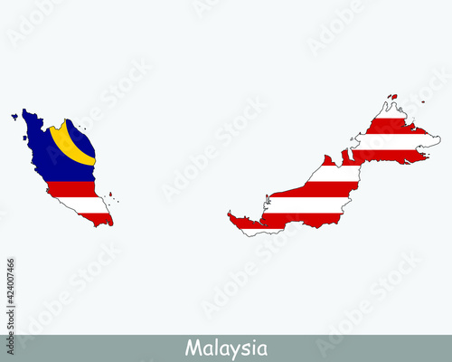 Malaysia Map Flag. Map of Malaysia with the Malaysian national flag isolated on white background. Vector Illustration.