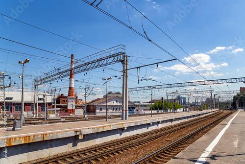 On the train station platform-- Kursky railway terminal (also known as Moscow Kurskaya railway) is one of the nine railway terminals in Moscow, Russia
