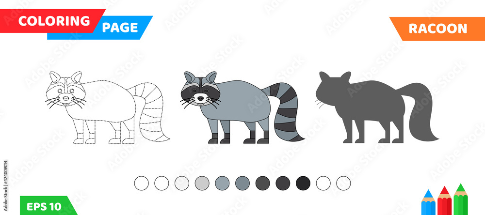 cute cartoon racoon coloring page for kids education vector illustration