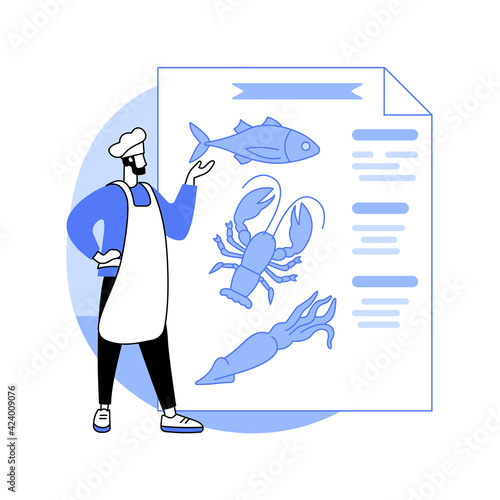 Seafood menu abstract concept vector illustration.
