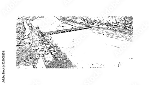Building view with landmark of Dhule is the 
city in India. Hand drawn sketch illustration in vector.