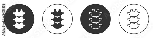 Black Human spine icon isolated on white background. Circle button. Vector