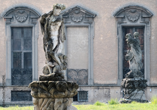 old statue in old statue looking at you - in Old Villa Bagatti Valsecchi - Varedo, Monza Brianza, Lombardy Italy. photo