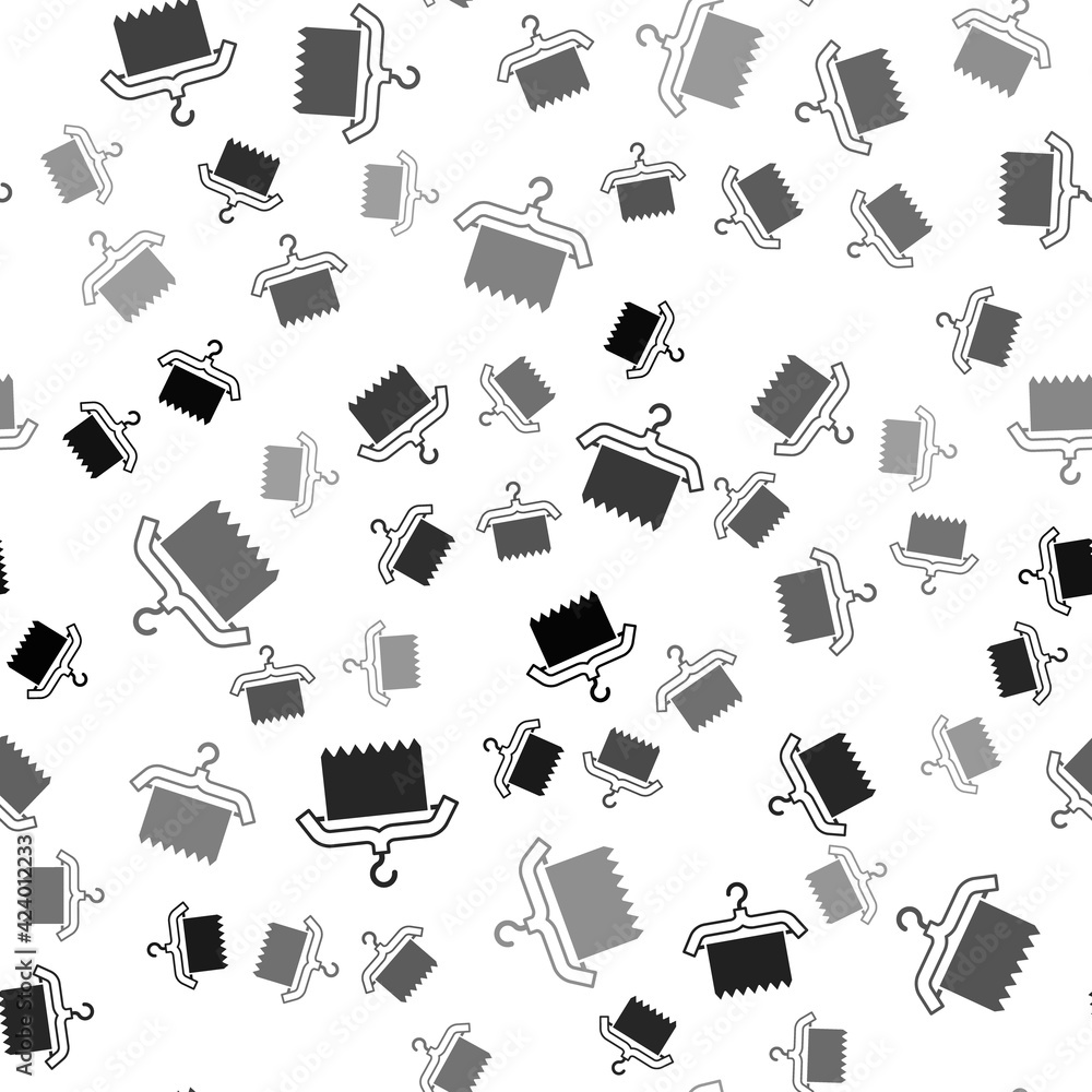 Black Hanger wardrobe icon isolated seamless pattern on white background. Clean towel sign. Cloakroom icon. Clothes service symbol. Laundry hanger. Vector Black Hanger wardrobe icon isolated seamless pattern on white background. Clean towel sign. Cloakroom icon. Clothes service symbol. Laundry hanger. Vector