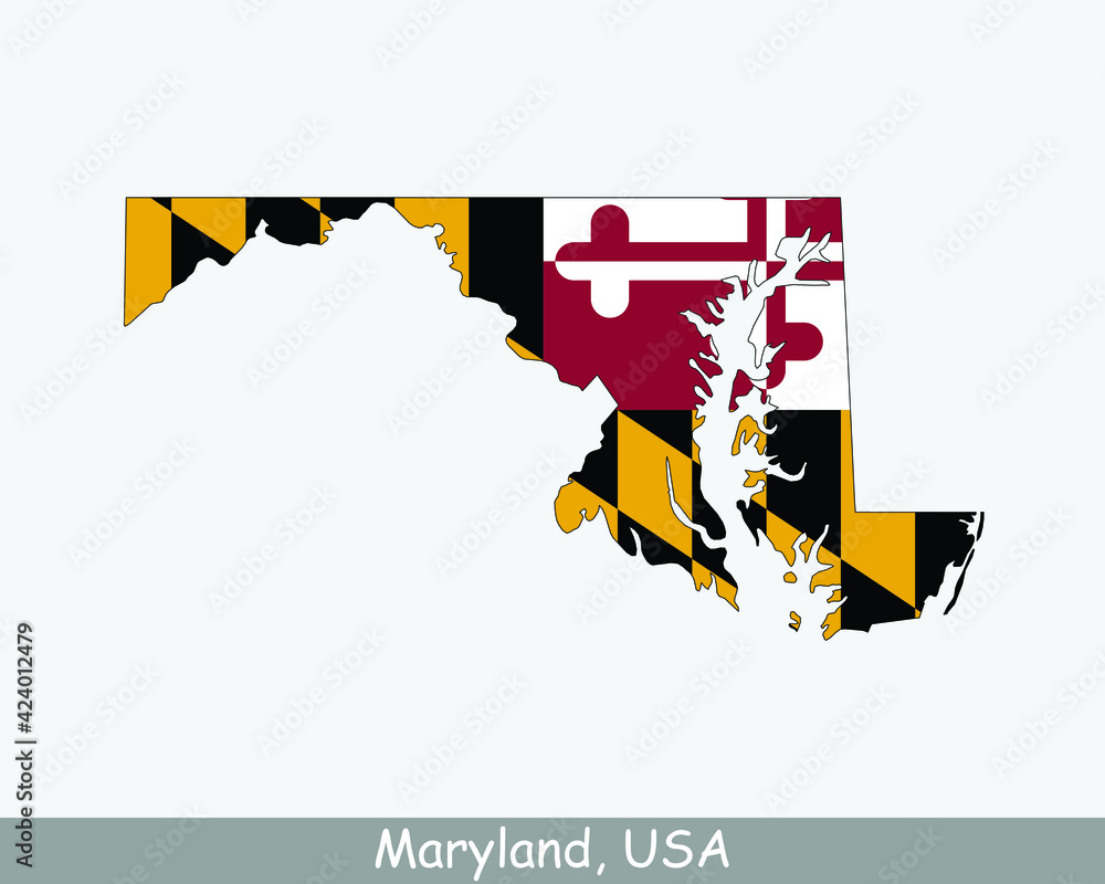 Maryland Map Flag. Map of MD, USA with the state flag isolated on white ...
