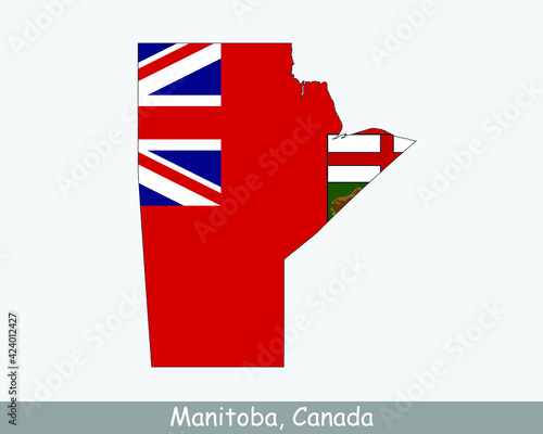 Manitoba Map Flag. Map of Manitoba with flag isolated on white background. Canadian Province of Canada. Vector illustration. photo