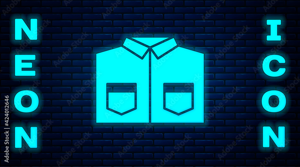 Glowing neon Shirt icon isolated on brick wall background. Vector Glowing neon Shirt icon isolated on brick wall background. Vector