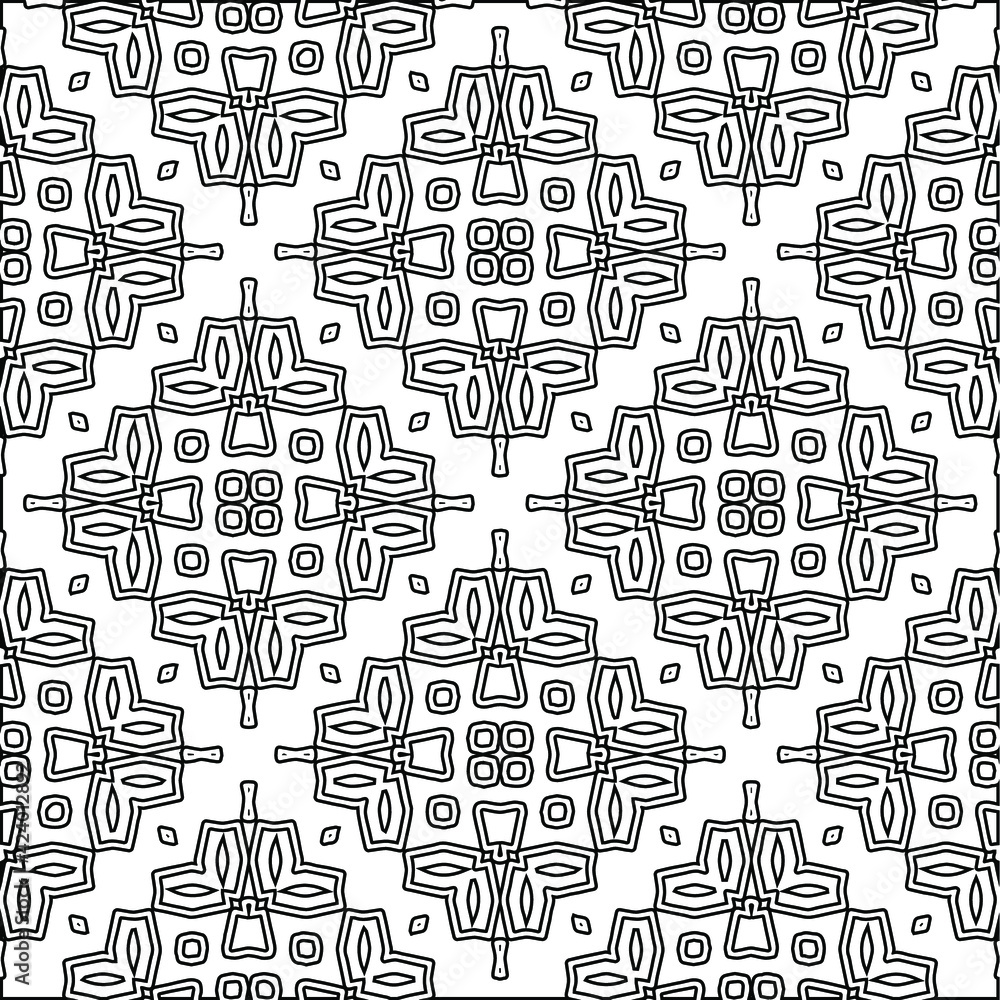 Geometric vector pattern with triangular elements. Seamless abstract ornament for wallpapers and backgrounds. Black and white colors. Geometric vector pattern with triangular elements. Seamless abstract ornament for wallpapers and backgrounds. Black and white colors.